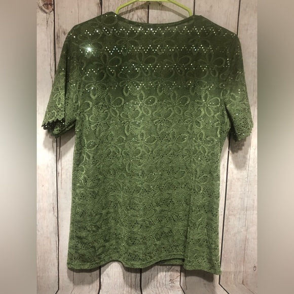 Belle Amie Medium Blouse With Front Insert Stretchy Green - Picture 4 of 8